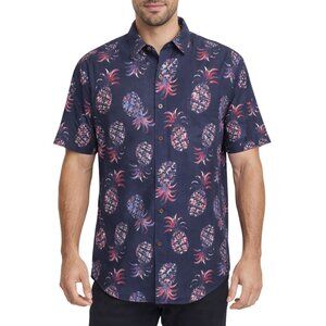 Caribbean Pineapple Shirt Men's 2XT Tall Modal Blend Tropical Hawaiian Navy